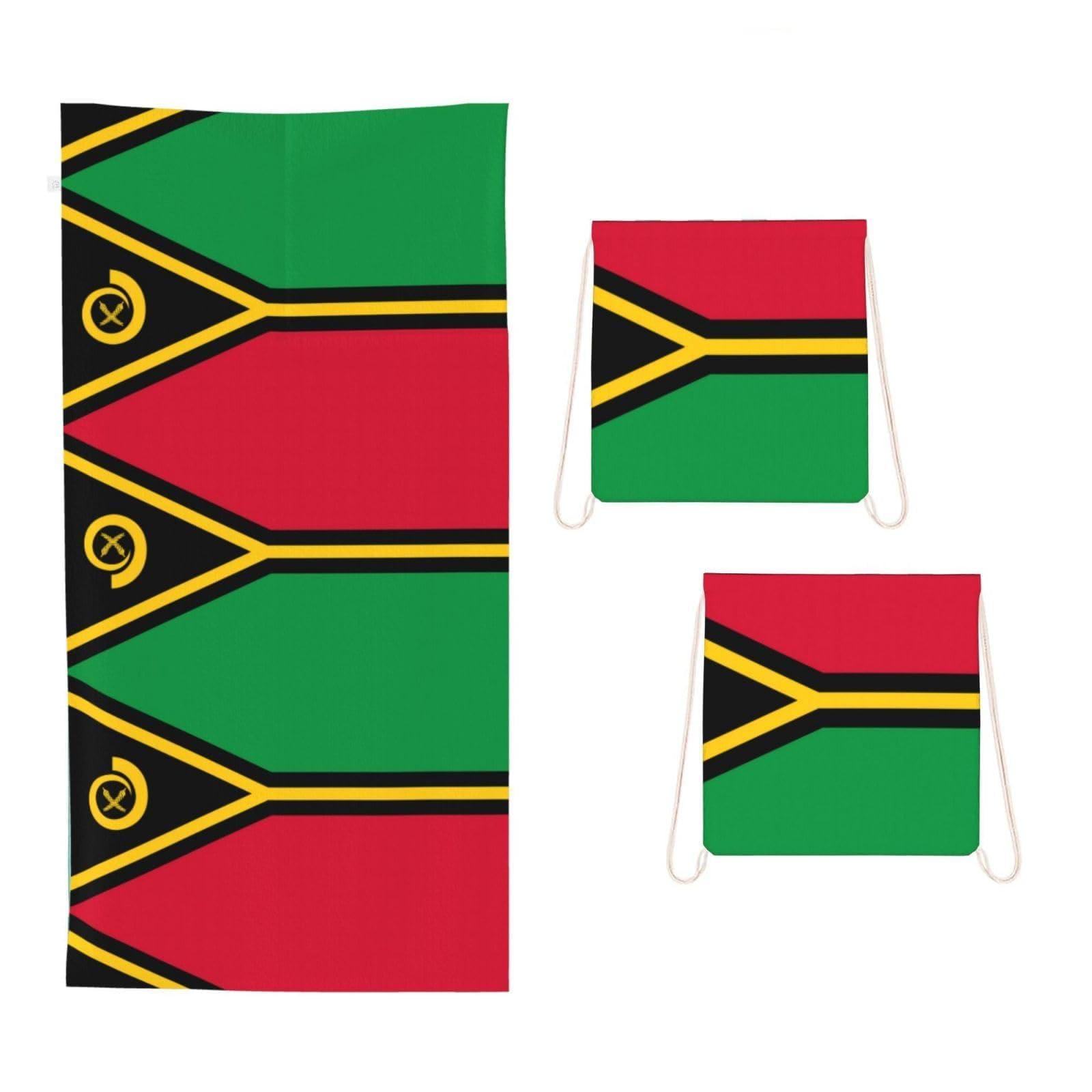 CNTDBU Flag of Vanuatu 2 in 1 Packable Towel Bag-Large Beach Towel with Stuff Sack, Super Absorbent Microfiber Travel Towel for Pool
