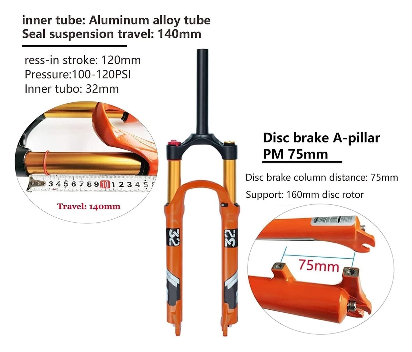 Przedni widelec rowerowy 26/27,5/29 cala, ze stopu magnezu, z zawieszeniem, skok 140 mm, szybkozaciskowy oś 9 mm, do roweru górskiego 27,5 cala.