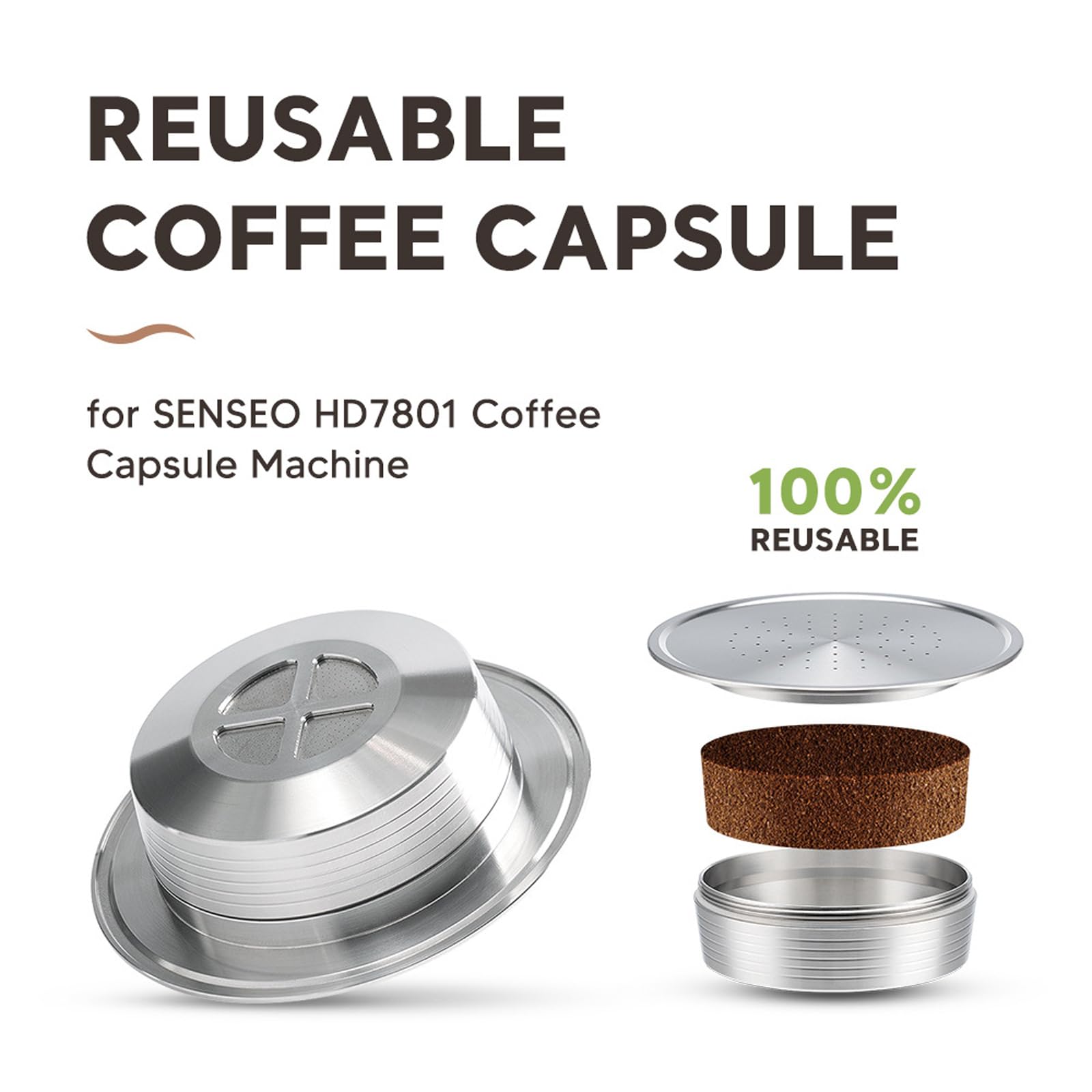 Soporte de café en polvo reutilizable de acero inoxidable recargable con cuchara de cepillo adecuado para HD7801 HD6592