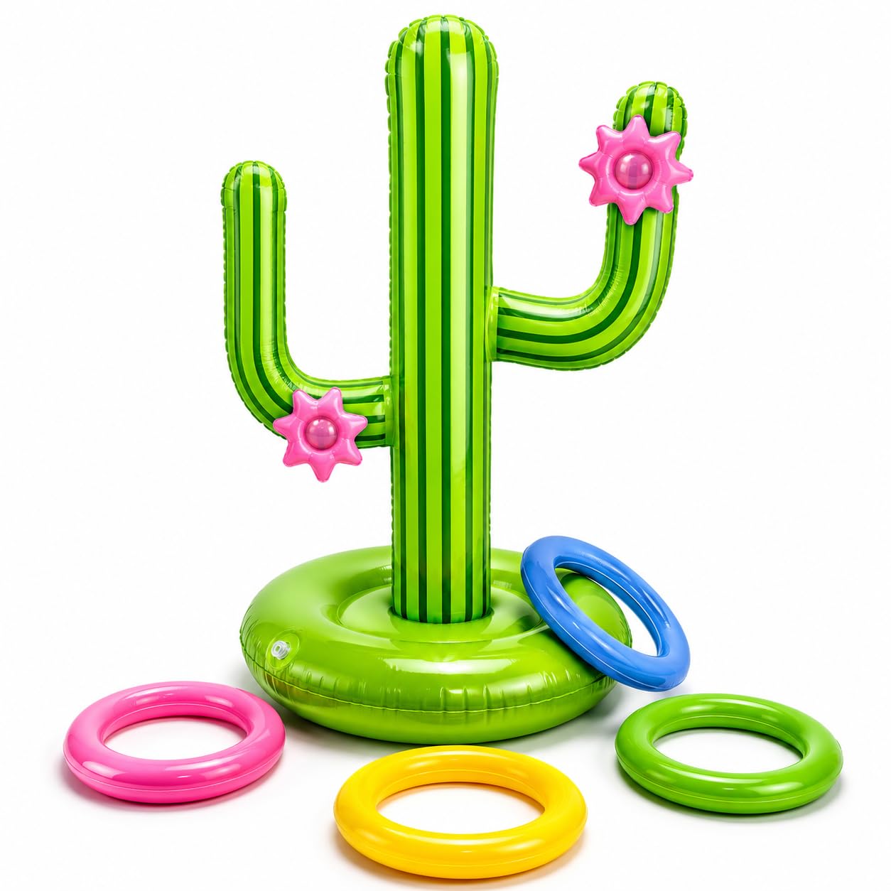 PCRZOZO Inflatable Cactus Ring Toss Game, Outdoor Garden Lawn Game with 4 Toss Rings, Fun Family Party Toy for Kids & Adults, Beach, Pool, BBQ, Birthday, Summer Games