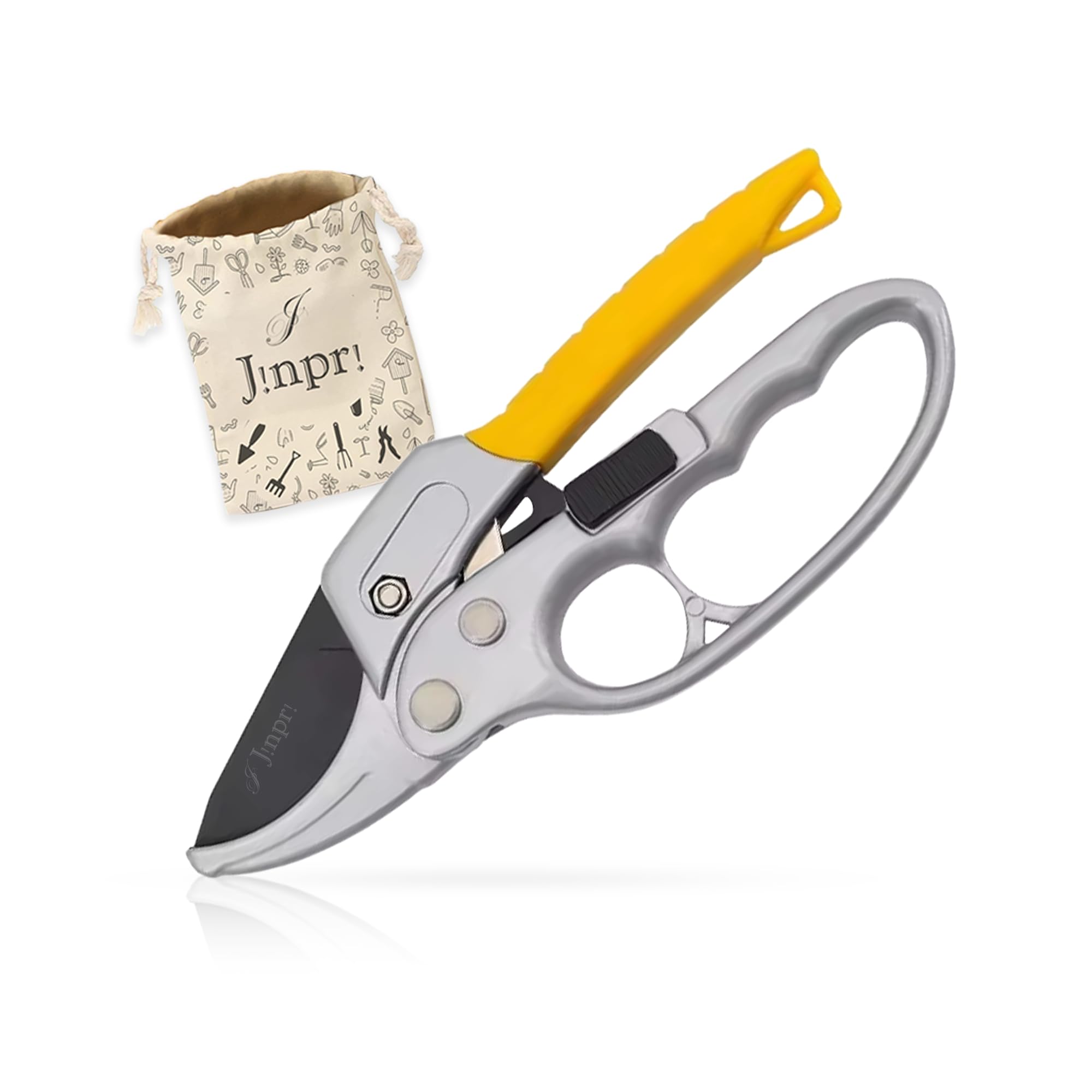 JINPRI The Ultimate Garden Upgrade: Professional Ratcheting Pruning Shears for Every Cutting Challenge (Yellow)