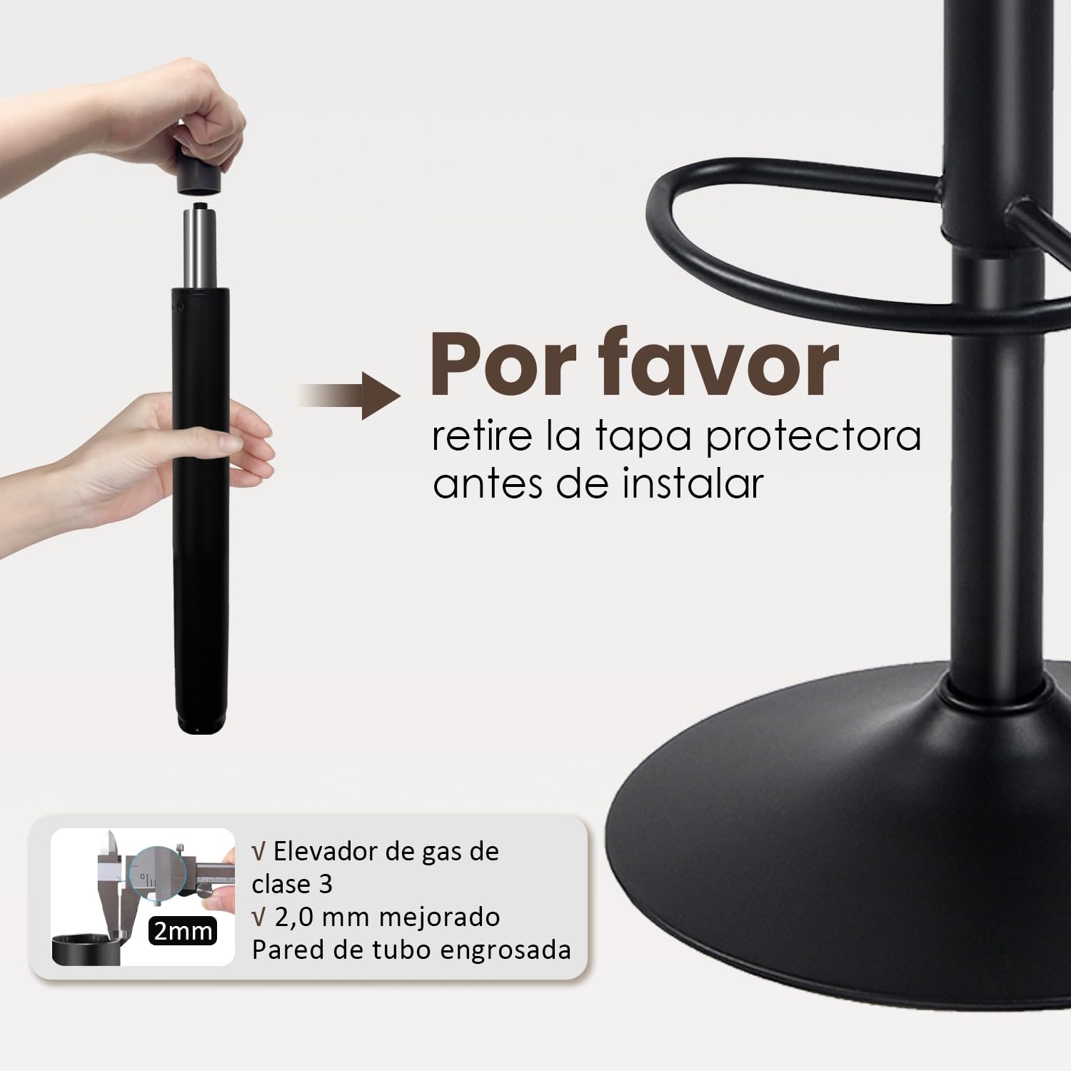 Kidol & Shellder Juego de 2 taburetes de Bar con Respaldo de Altura Ajustable, Color Negro, sillas de Bar giratorias, taburetes de Cocina para Cocina y mostrador