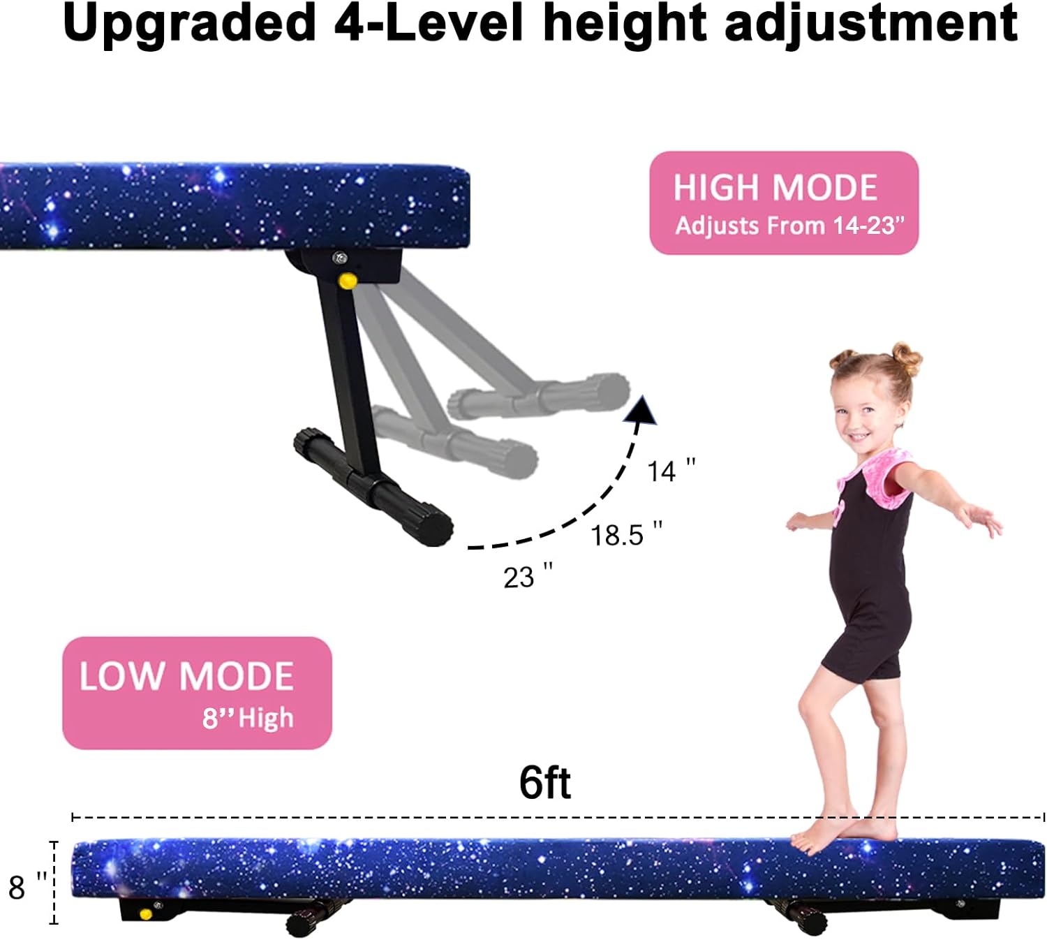6ft ultrasimple adjustable&foldable balance beam,high-low floor beam suede gymnastics equipment,no tool require, gymnastics beam for training&professional hometraining 6ft starry