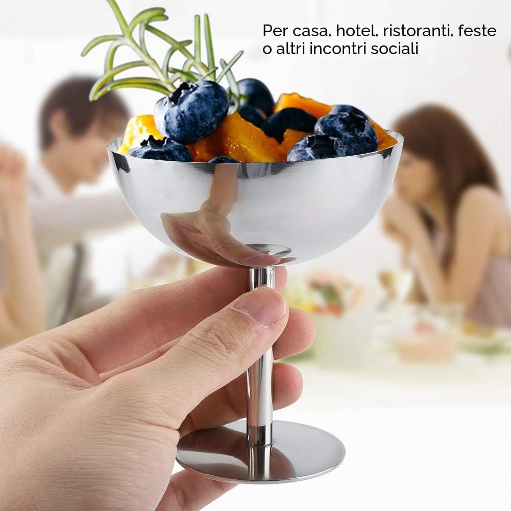 Tnfeeon Set da 4 Pezzi in Acciaio Inox, Coppe per Gelato Alte e Carine, Coppe per Dessert, Gelato, Insalata di Frutta, Snack, Cocktail, Condimenti, Sciocchezza