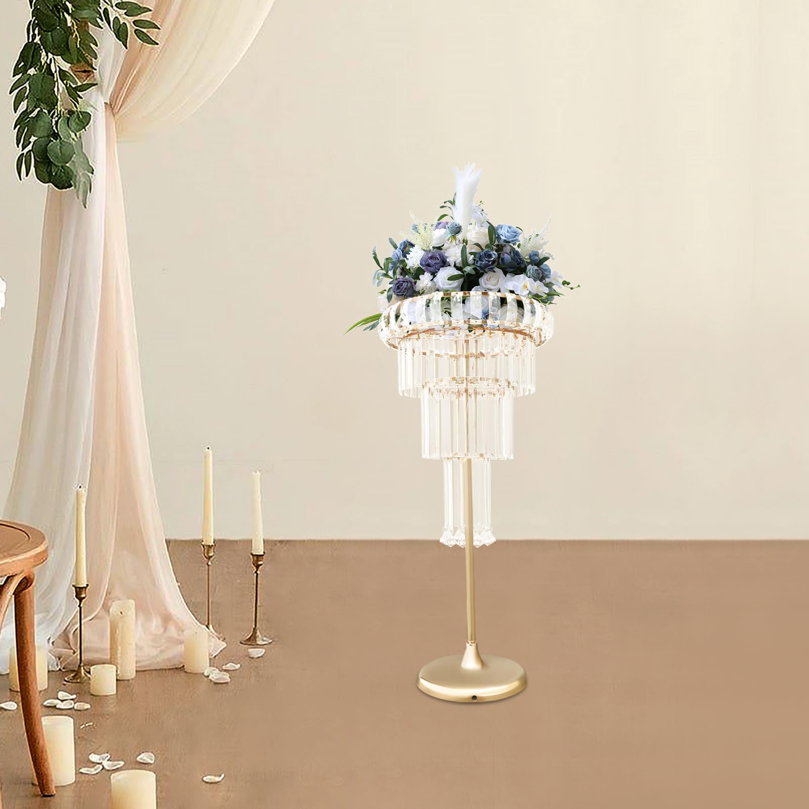 Supporto per fiori a 4 livelli in metallo con ciondoli in cristallo, oro/argento, moderno supporto per piante per matrimoni ed eventi, vaso da fiori per interni ed esterni, altezza 82 cm