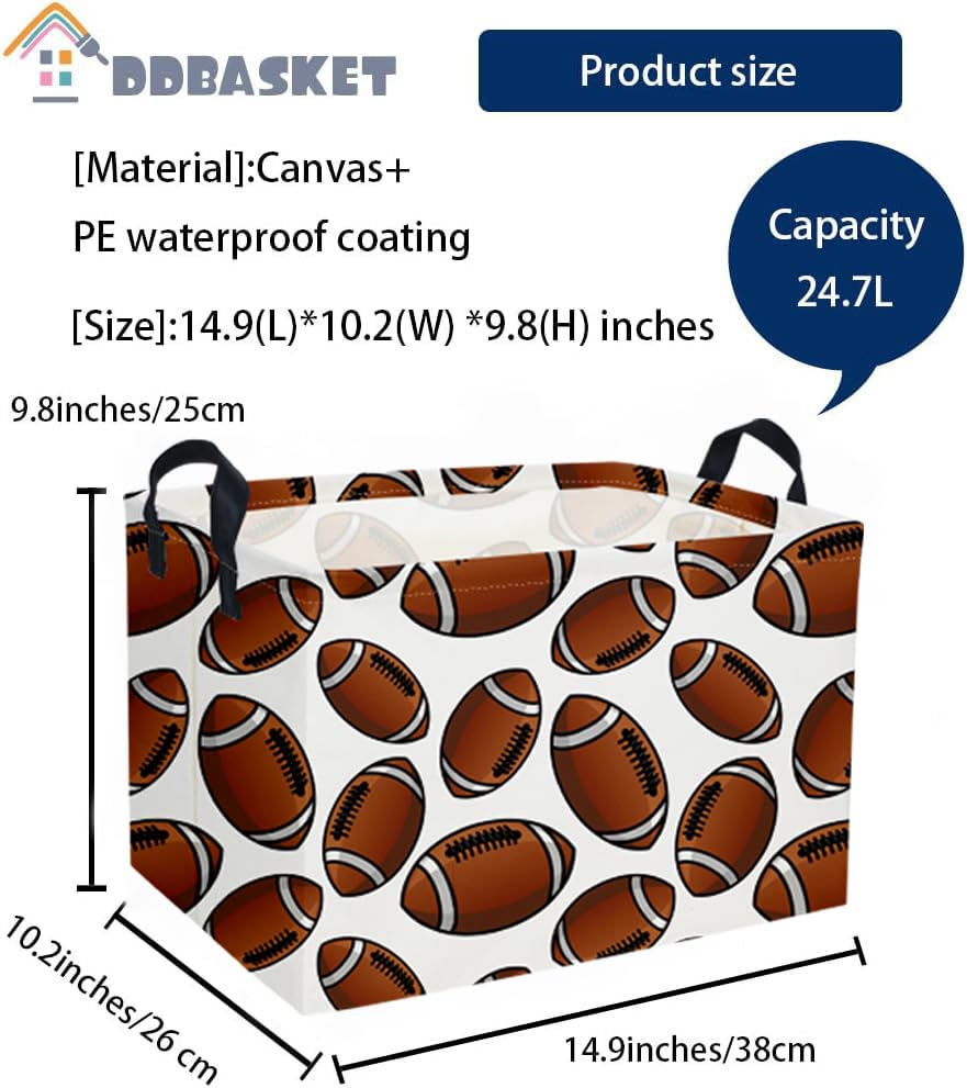 Image of Rectangular Football Baskets Kids Storage Bins Baby Boy Basket Kids Toy Storage Bin Organizer Box Football Room Decor for Home(Football Basket)