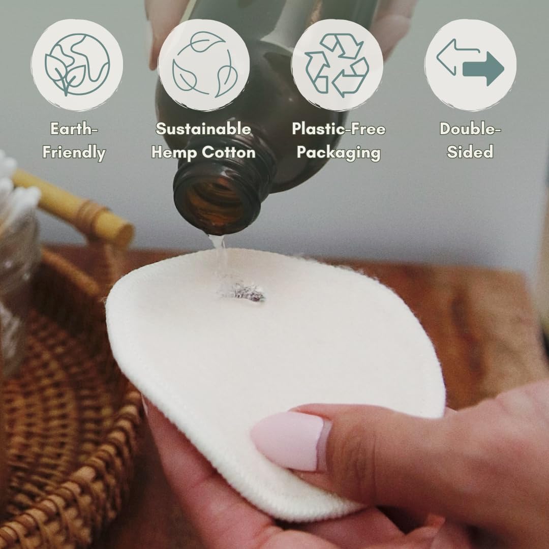 Rondas de algodón de cáñamo reutilizables, paquete de 15 unidades con caja de almacenamiento de bambú, almohadillas orgánicas ultrasuaves para eliminación de maquillaje, accesorios para el cuidado de