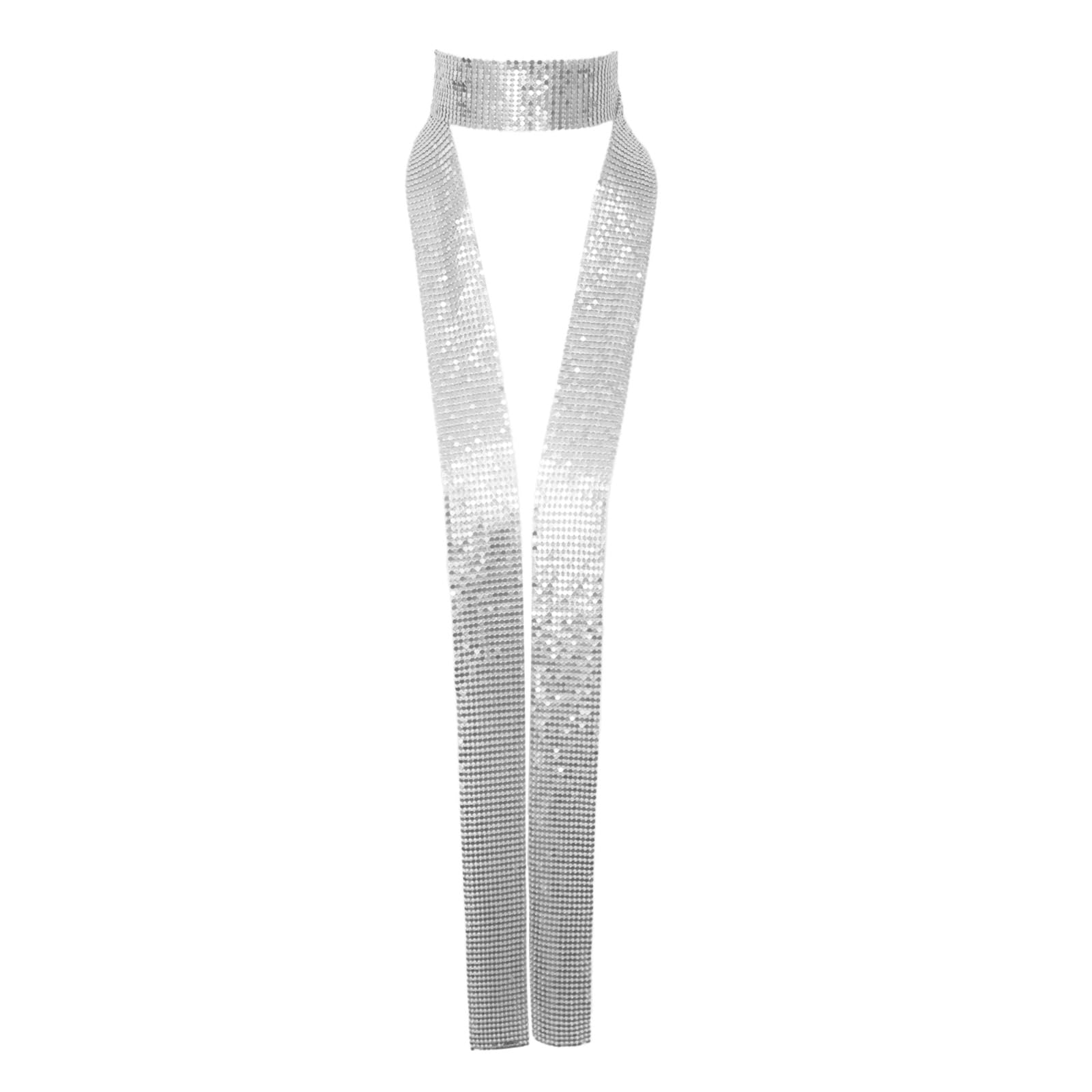 Metal Sequin Ties for Women Long Skinny Scarves, Sparkly Glitter Scarf Necktie Belt for Party Prom Wedding Daily