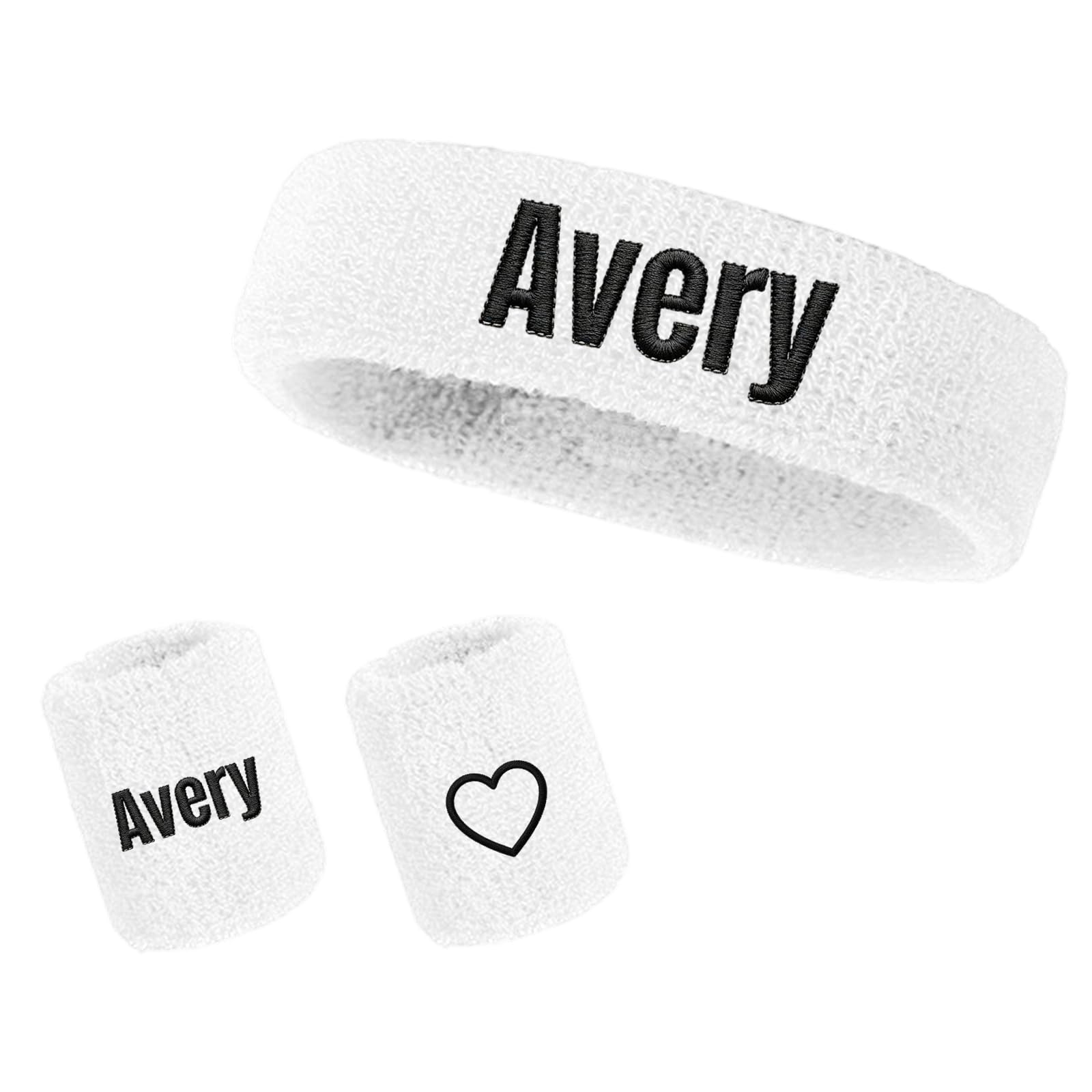 Custom Sports Headband and Wristbands Set, Personalised Embroidered Sweat Wicking Wrist Sweatband with Name and Pattern, 3 Piece Cotton Workout Accessory, Gift for Runner Gym Fitness Athlete