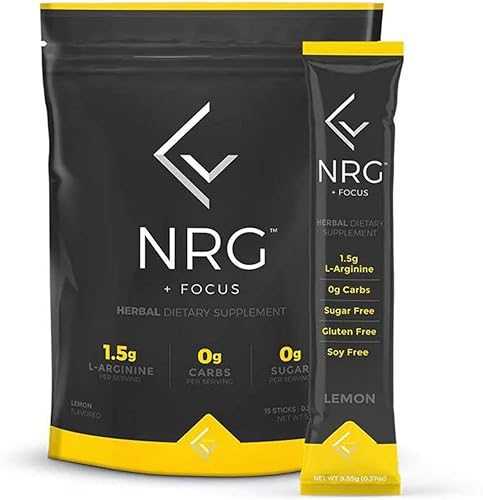 NRG - Mezcla de bebida de limón Suplemento dietético de hierbas Energy + Focus Paquetes de salud nootrópicos sin azúcar con cafeína taurina y