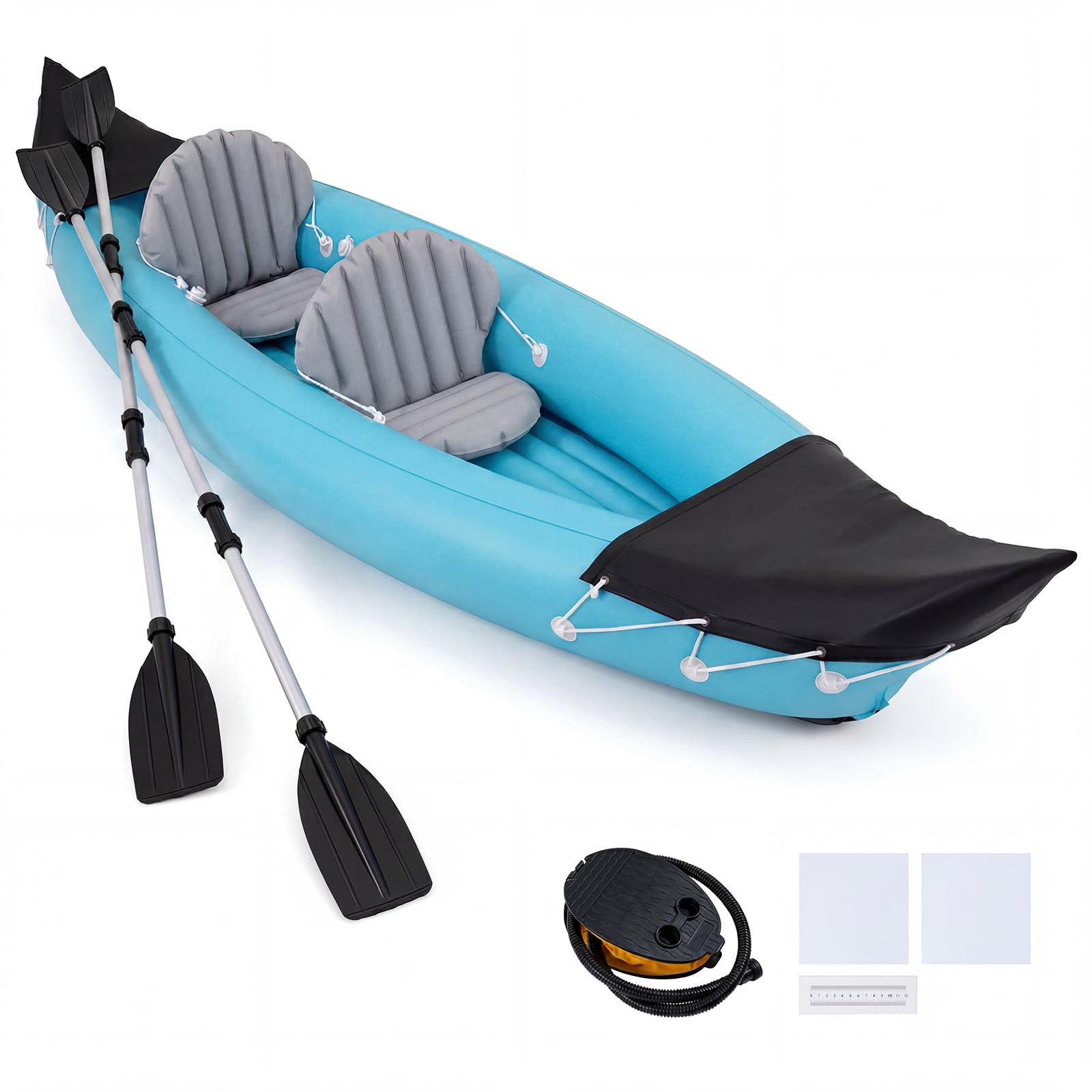 COSTWAY Set de Kayak Gonflable 2 Places | Canoë avec 2 Sièges Rembourrés, Pagaie en Aluminium Pompe, Sac de Transport