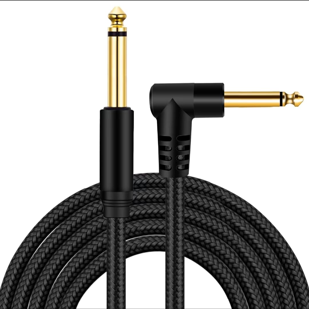 Câble d'instrument pour guitare de 15,2 m à 6,35 mm TS droit mâle vers mâle mono jack 6,35 mm avec connecteur en alliage et tresse en nylon.