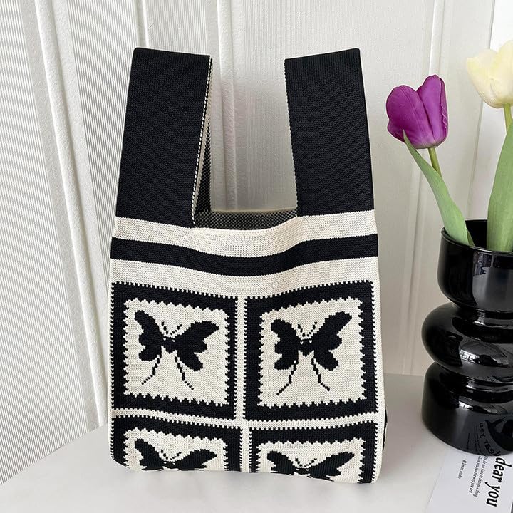 Image of Komociya Cute Wrist Bag for Women Trendy Knit Handbag Small Purse for Mom Girlfriend Birthday Christmas Valentines