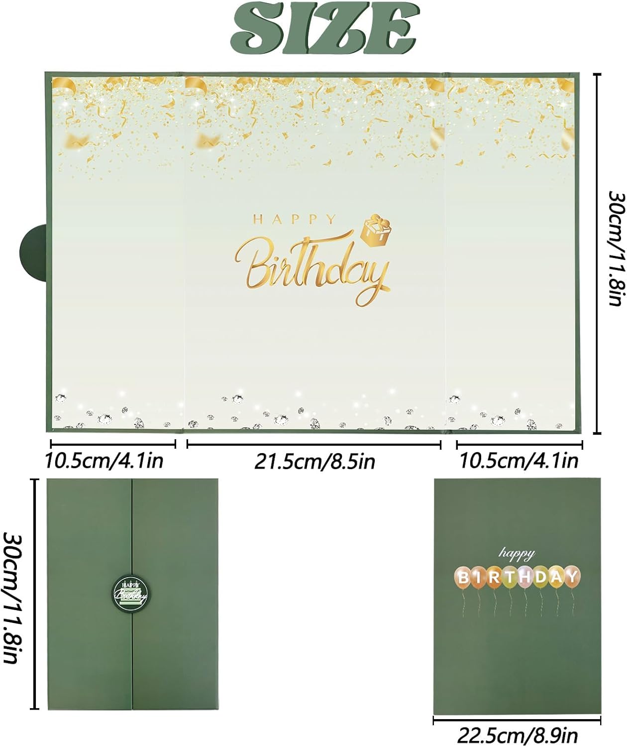 Crenics Green and Gold Birthday Decorations for Women Men, Creative Birthday Guest Sign in Book Alternative, Happy Birthday Signature Book 18" x 12", Great Birthday Gifts for Girls or Boys - Image 2