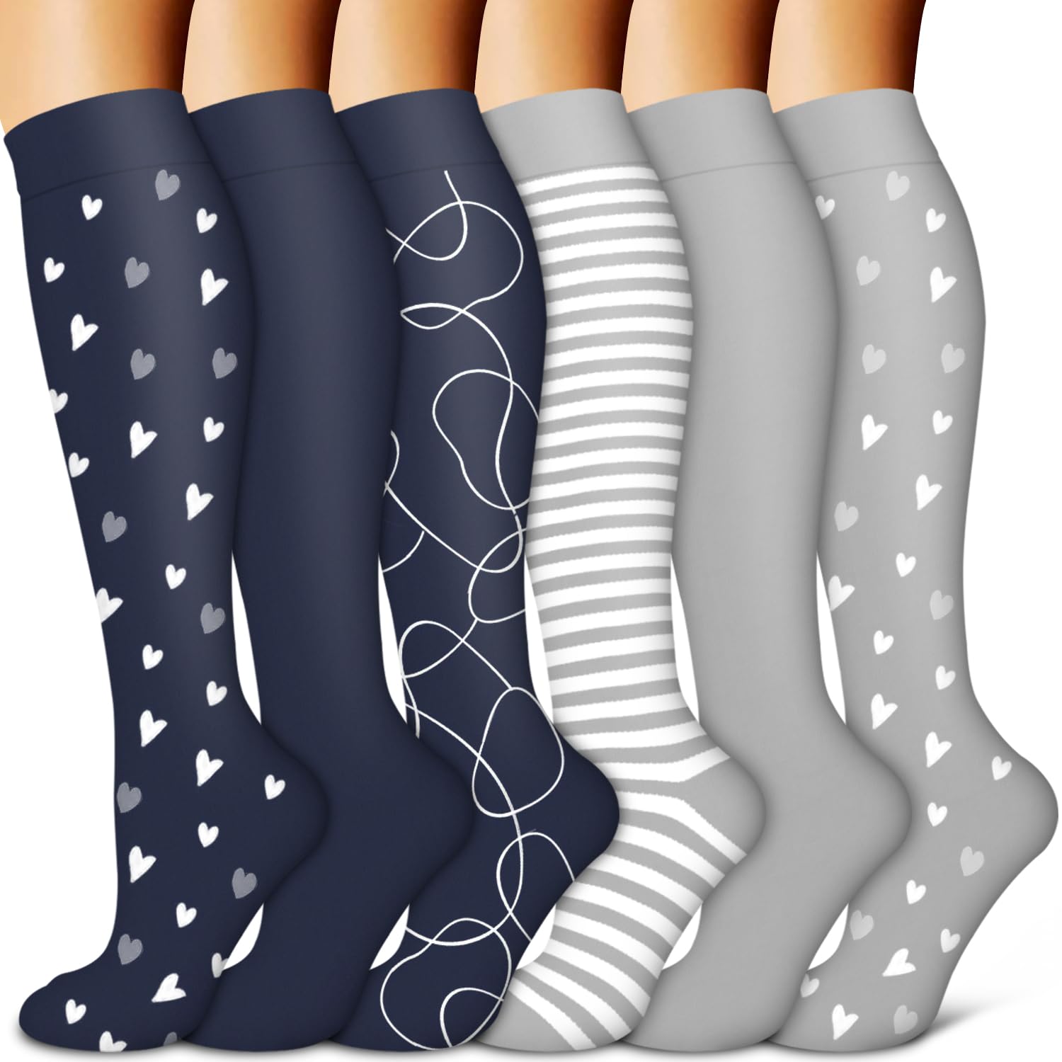 BLUEENJOYCopper Compression Socks for Women & Men (6 pairs) - Best Support for Nurses, Running, Hiking, Recovery