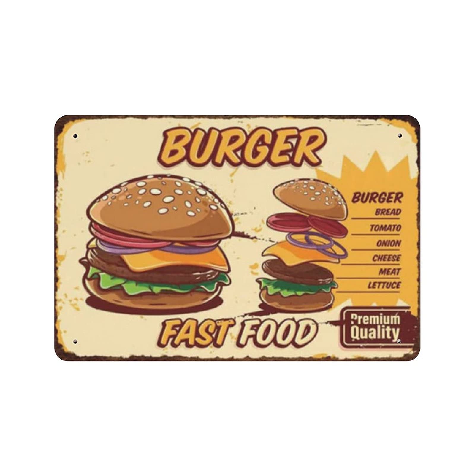 Metal Tin Sign Fast Food Burger Vintage Tin Poster Metal Sign Wall Decoration Country Kitchen Home Garage Decor 8"x12"