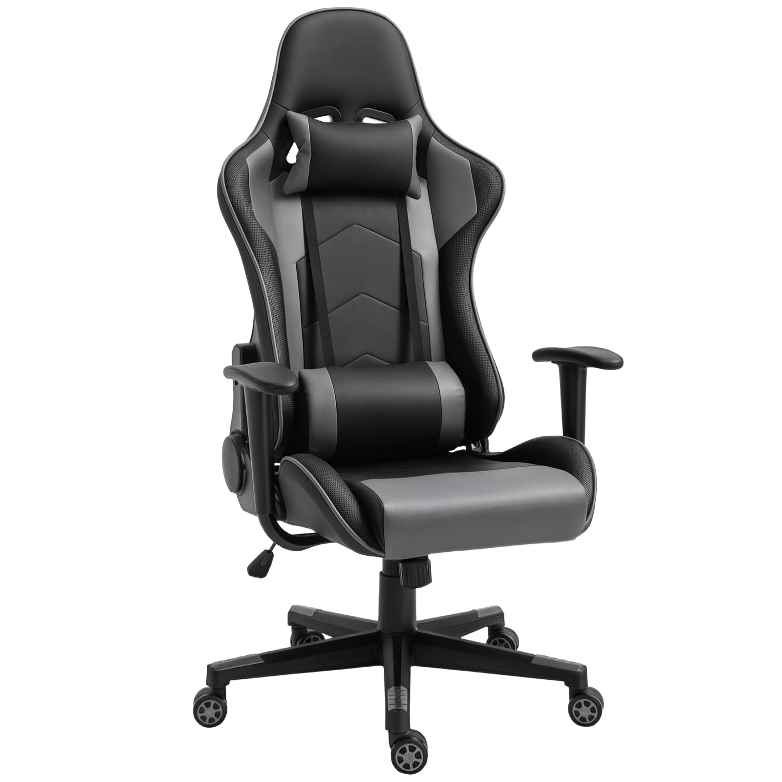 Vinsetto Ergonomiczne krzesło biurowe, fotel gamingowy, krzesło obrotowe, sztuczna skóra, pianka, MDF, czarne, 67,5 x 56 x 126–136 cm