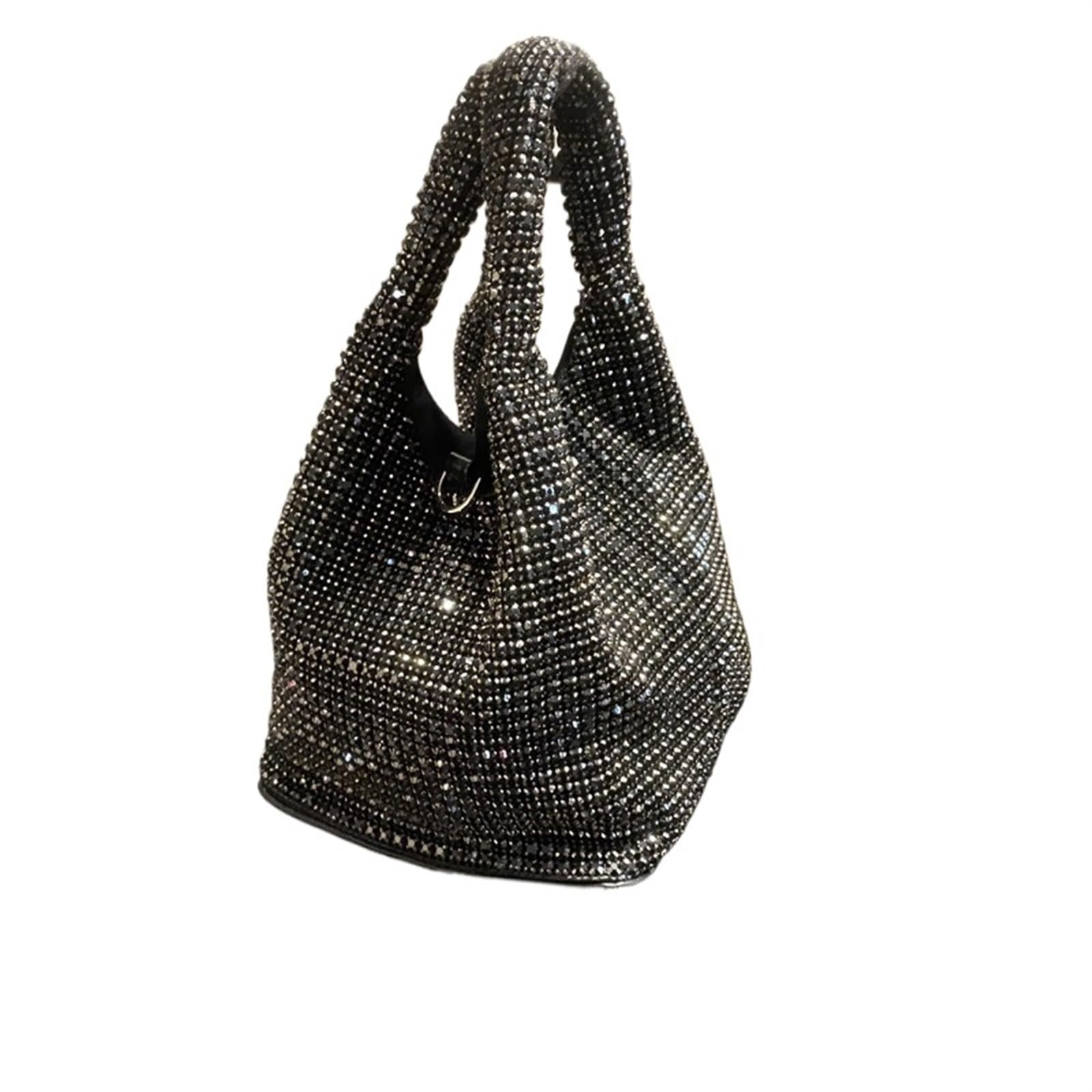 Rhinestone Bags Handle Rhinestone Evening Tote Bag Purses For Women Shiny Dinner Party Wedding Handbag Female Bucket Bag Shoulder Bag (Color : Black-14x14x15cm)