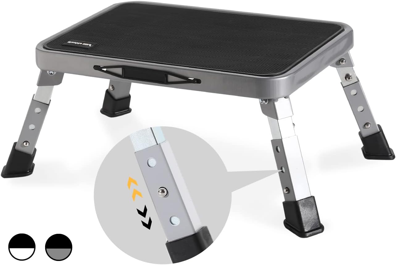 Double Elite 3 Levels Adjustable Folding Step Stool, Safer Metal Step