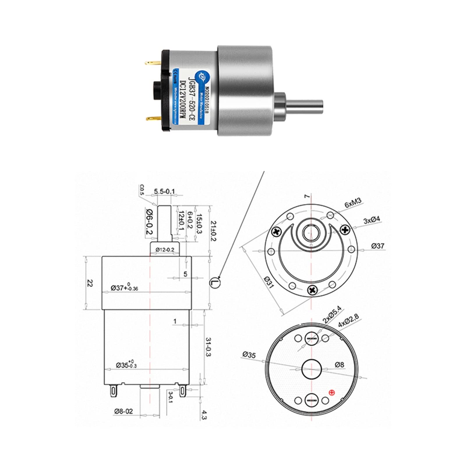 Silnik de engranaje metálico motor de alta velocidad y motor de desaceleración DC en miniatura jgb37-520(425,6V)