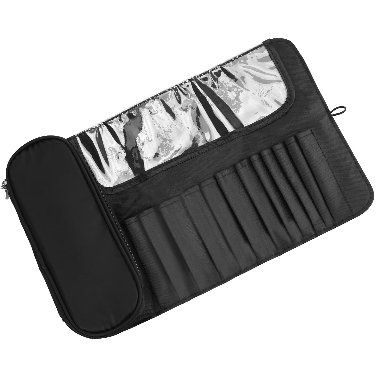 Portable Folding Makeup Brush Bag, Multifunctional Cosmetics Rolling Storage Case Makeup Brush Holder for Travel (Black)