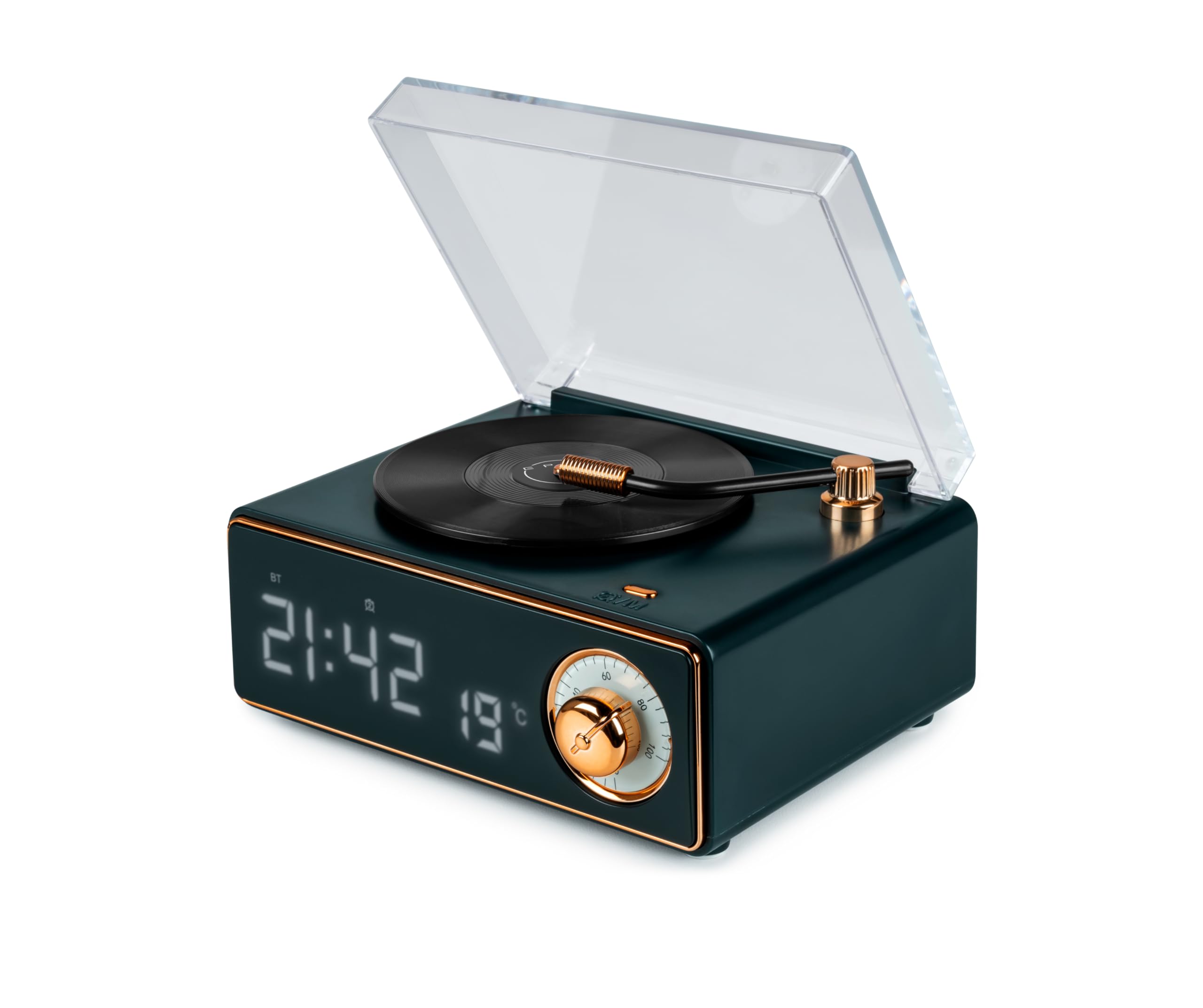Big Ben Enceinte Bluetooth réveil en Forme de Tourne Disque Vert foncé