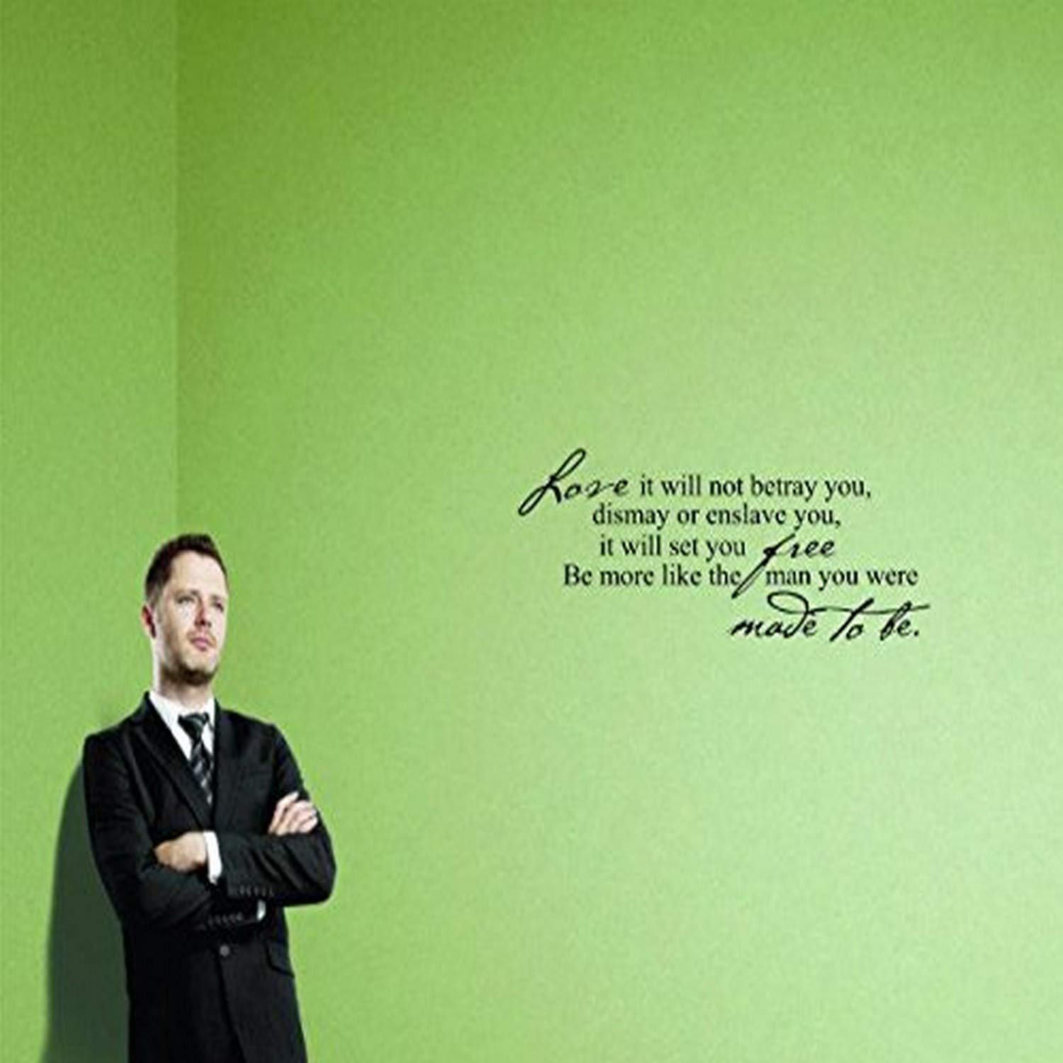 Design with Vinyl Moti 1799 3 Love It Will Not Betray You, Dismay or Enslave You, It Will Set You Free, Be More Like the Man You were Made to Be Quote Peel & Stick Wall Sticker Decal, 16" x 40", Black