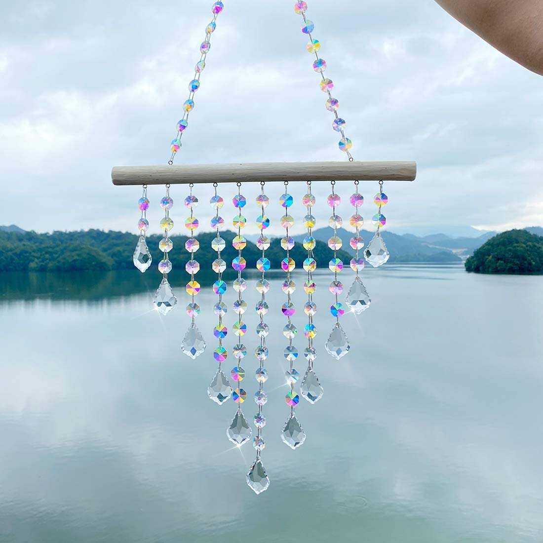 Longsheng, 100 perline ottagonali in vetro di colore AB, per lampadari in cristallo, ricambio per lampadari fai da te, accessorio per acchiappasole