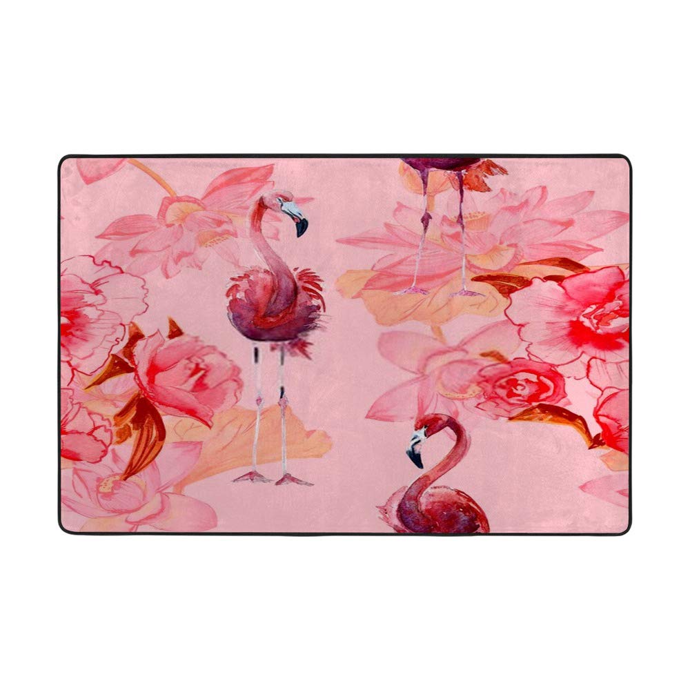 Tapis flamants roses et fleurs polyester 72X48Inch pour salon moderne
