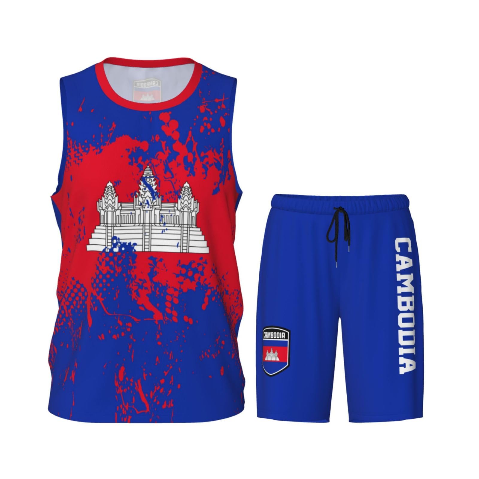 Cambodia Flag Grain (1) Basketball Jersey Uniform Suit for Men Adults Training Athletic Set