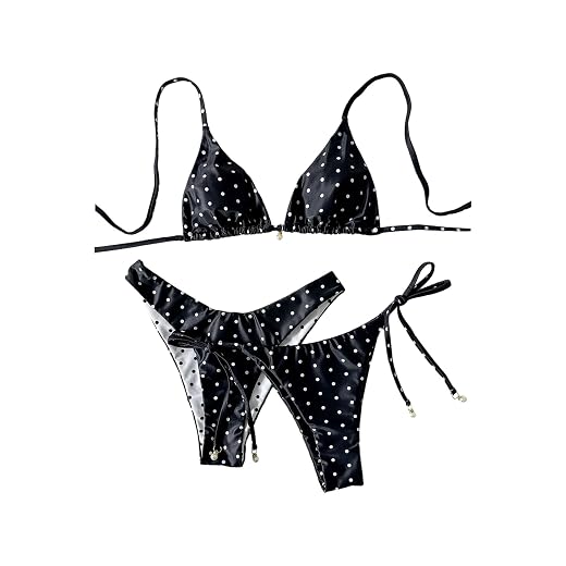 WDIRARA Biquíni feminino de bolinhas, conjunto de 3 peças, tanga, tanga, tanga