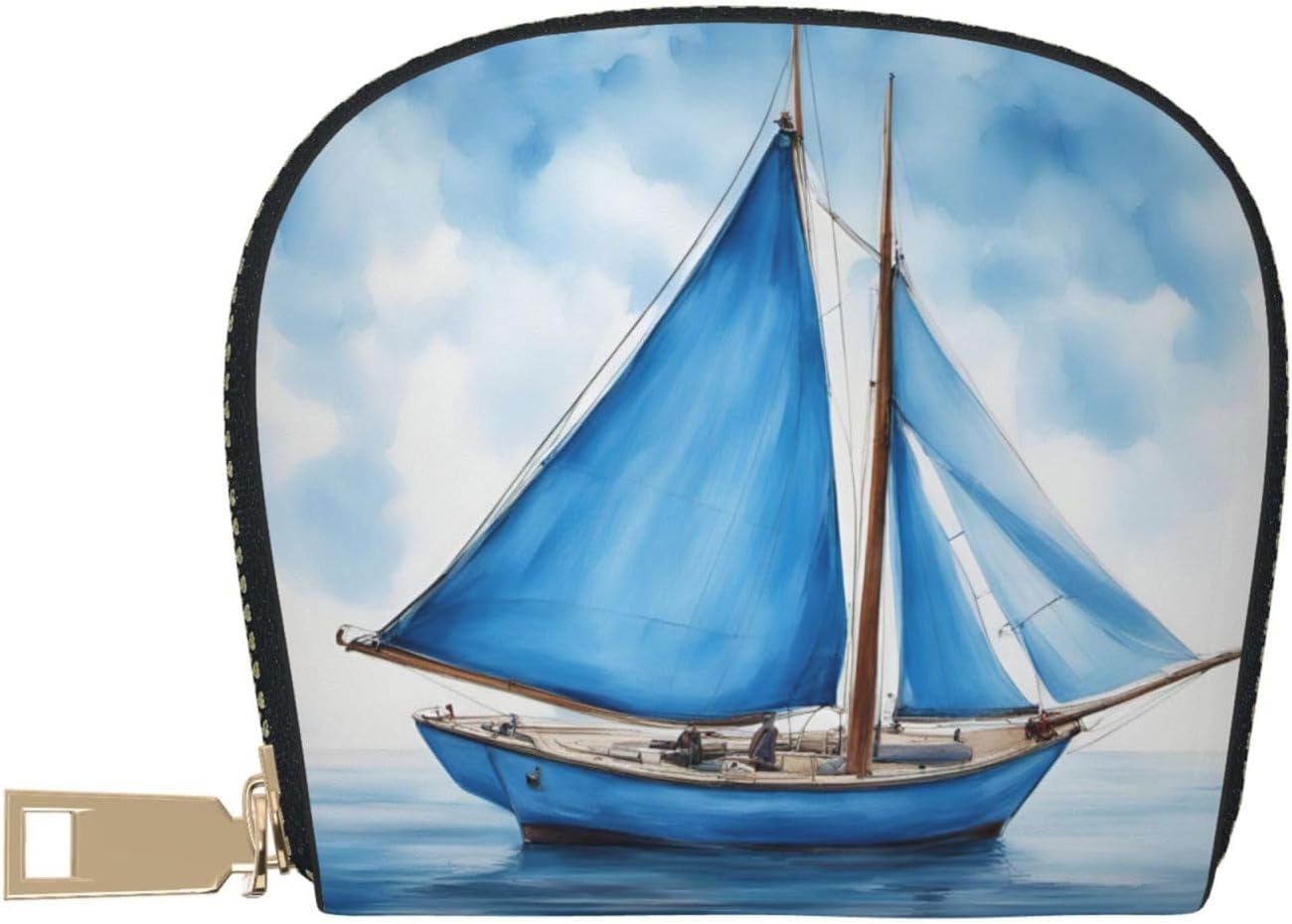Blue Sailboat print Wallet Credit Cards Holder Business Card Case for Men Women Compact Size for Adults