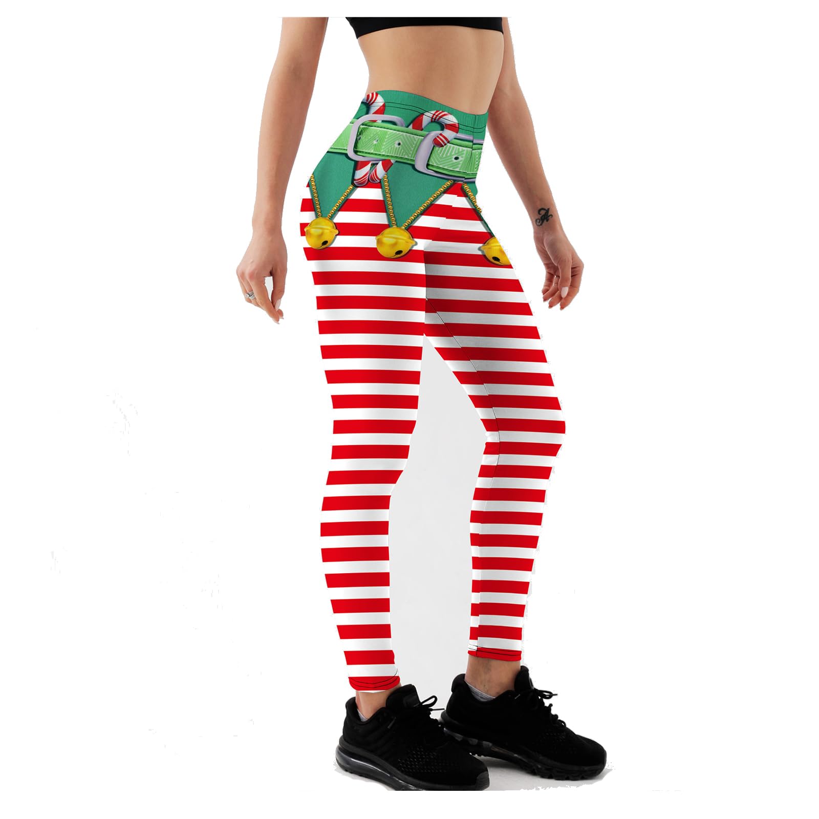 Women's Christmas Compression Yoga Pants, Funny Sports Tights, Red, Green, High Elasticity (US, Alpha, Large, Regular, Regular, Green)