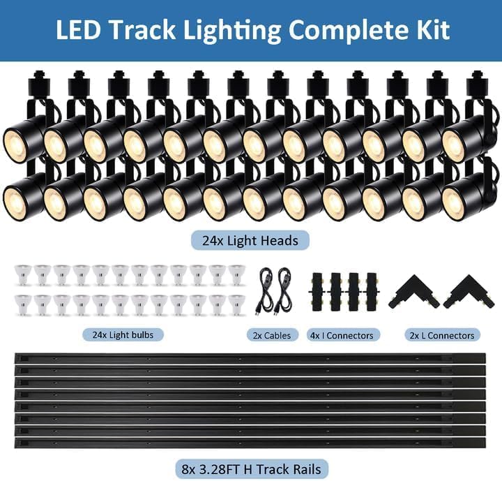 Image of Dimmable LED GU10 Black Track Lighting Kit with Replaceable GU10 Bulbs