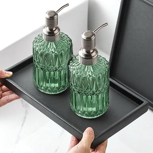 Miniatura 9 de Dispensador de jabón de vidrio verde para baño, paquete de 2 dispensadores de loción líquida de manos de 15 onzas con bomba para cocina, baño,