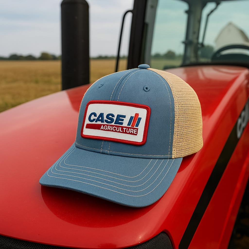 Case IH® Officially Licensed Men's Trucker Hat – Adjustable Snapback, Embroidered Patch, Breathable Mesh Baseball Cap, (US, Alpha, One Size, Blue/White)