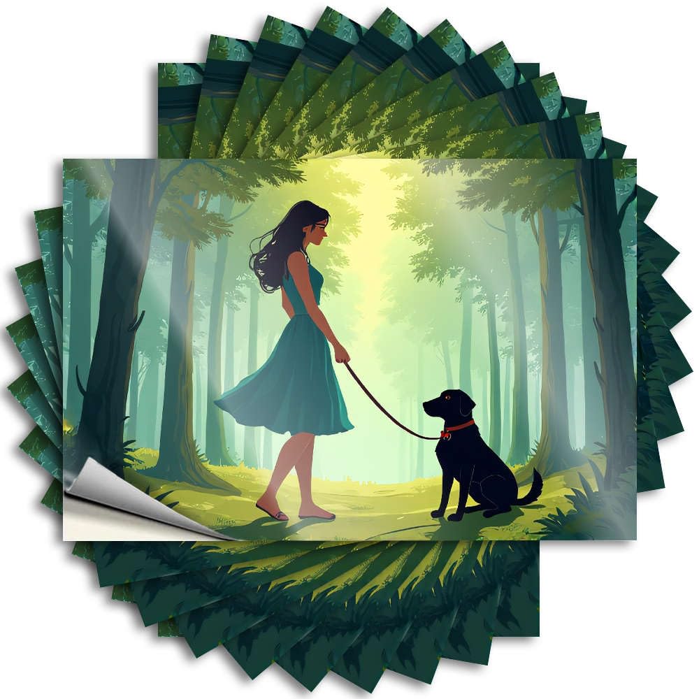 Quote Work Fall Motivational Bumper Woman Walking Her Dog in A Forest. - Scratch Resistant Stickers(6X9CM)