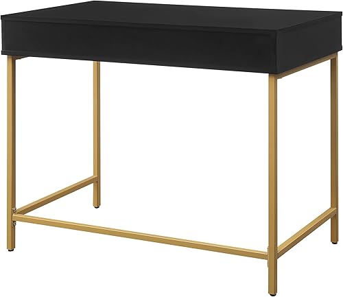 Miniatura 6 de OSP Home Furnishings Modern Life - Escritorio contemporáneo con cajón grande y patas de metal dorado, acabado negro Acabado negro,Acabado blanco