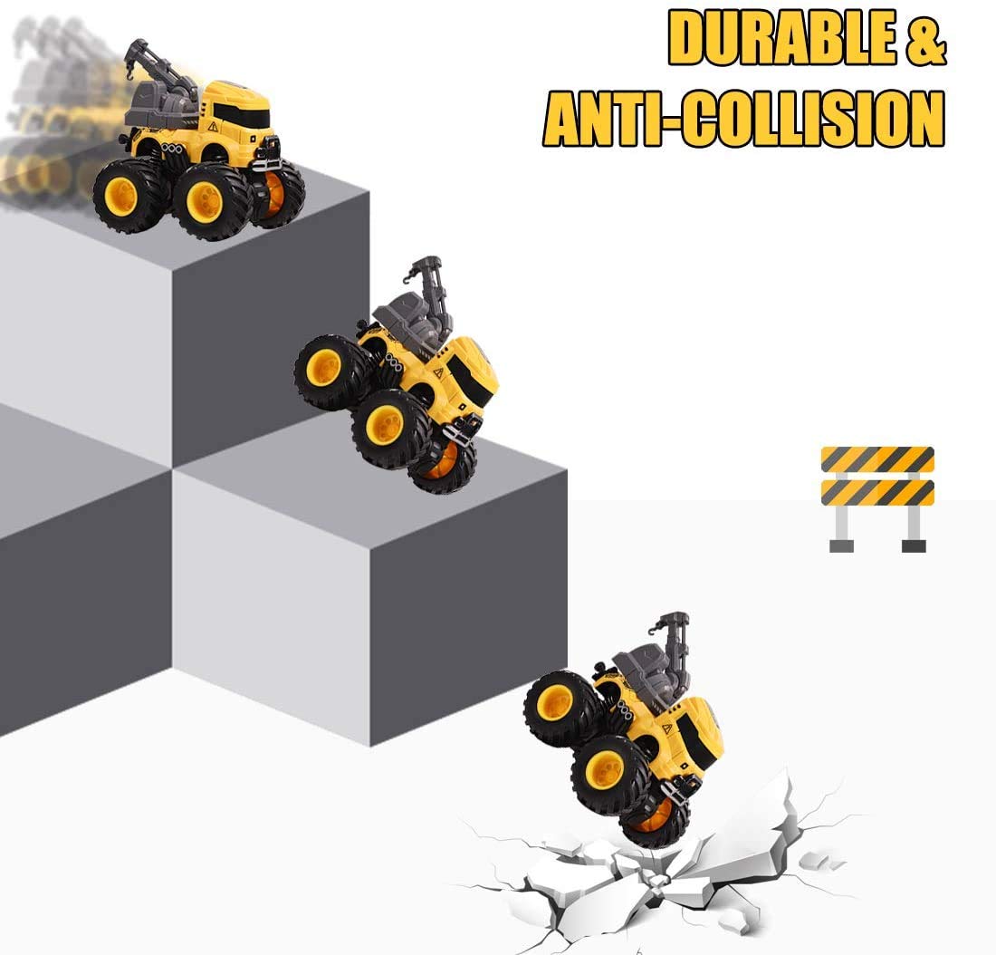Camión de construcción de juguete Push and Go Car Toys para niños y niñas, juego de autos de juguete accionados por fricción que incluye grúa mezcladora, excavadora, camión volquete, 9