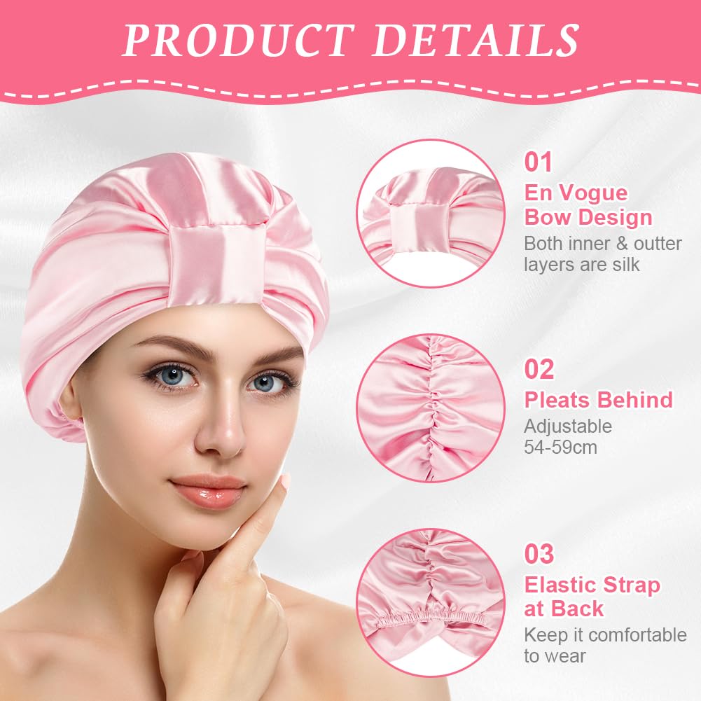 AOGOE Silk Hair Bonnet for Sleeping Double Layer Sleep Cap, Silk Sleep Cap with Elastic Bow, Night Sleep Cap - Image 4