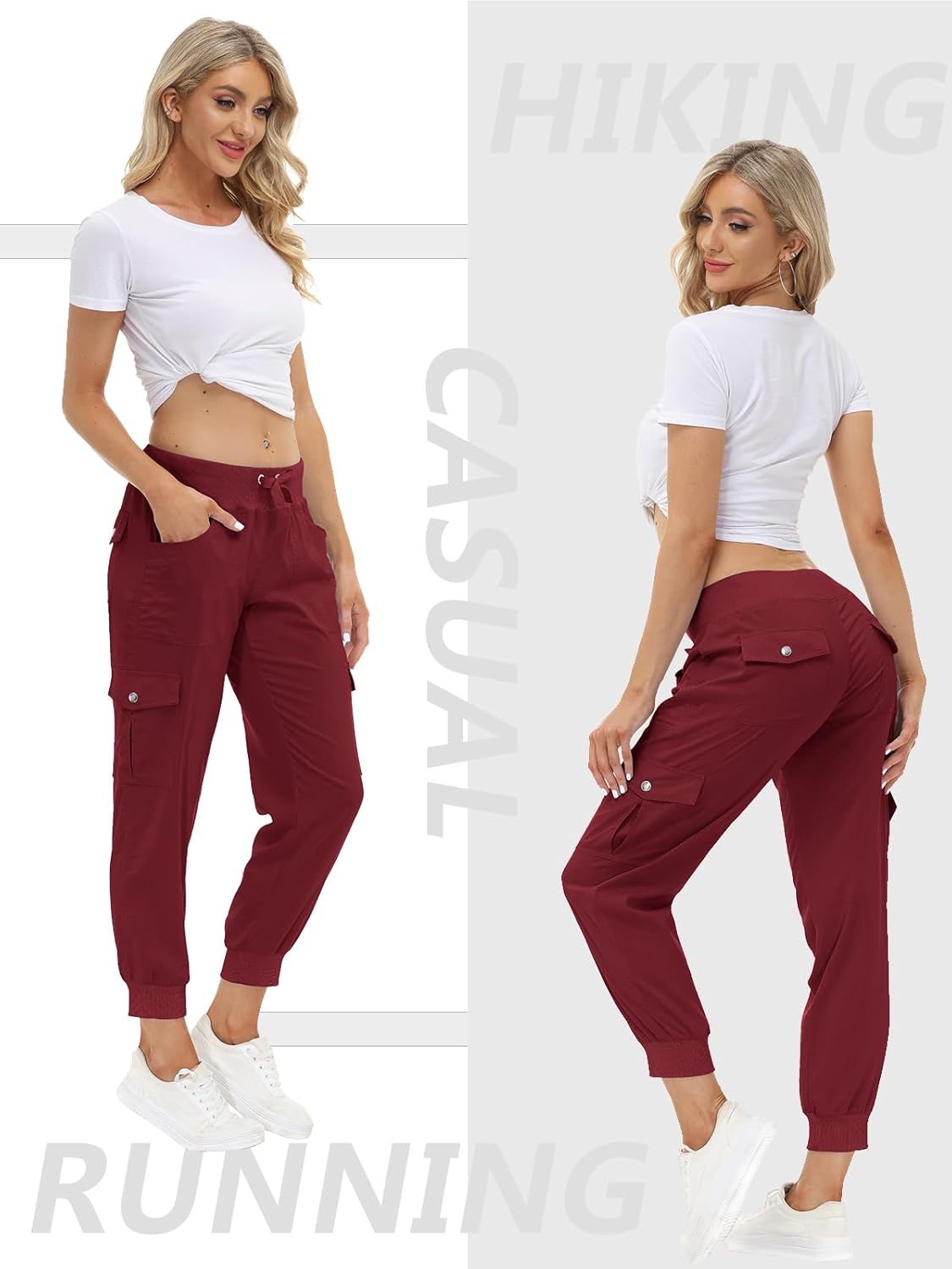 MoFiz Women's Lightweight Hiking Cargo Pants Outdoor Quick Dry Casual Travel Sweatpants Joggers Elastic Waist Button Pockets - Image 4