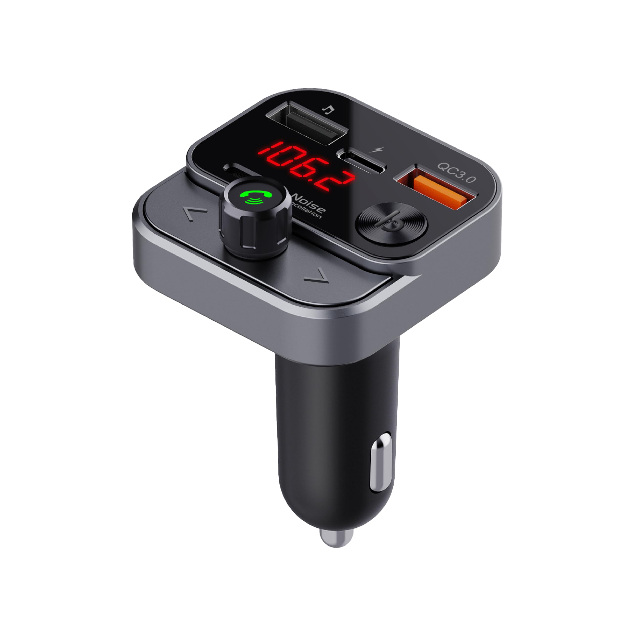 Technaxx FMT1700BT Transmisor FM Bluetooth 5.3 con Bass-Boost, Carga Rápida USB-C & QC3.0, Manos Libres, Streaming de Música, Reproducción USB, Voltaje de Batería, Adaptador Coche 12–24V