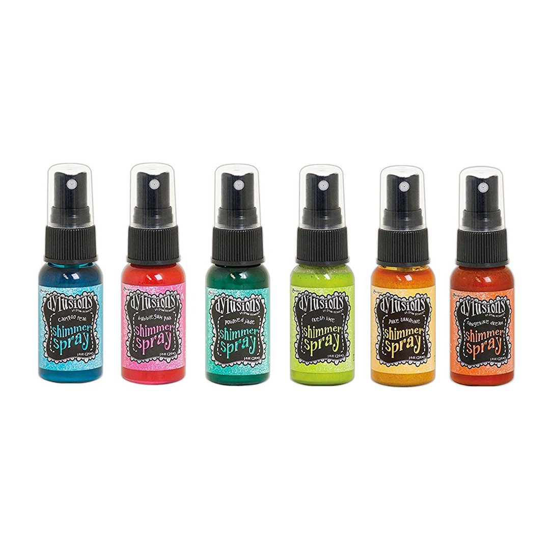 Ranger Dylusions Bright Shimmer Spray Bundle - Fresh Lime, Tangerine Dream, Polished Jade, Pure Sunshine, Bubblegum Pink, Calypso Teal