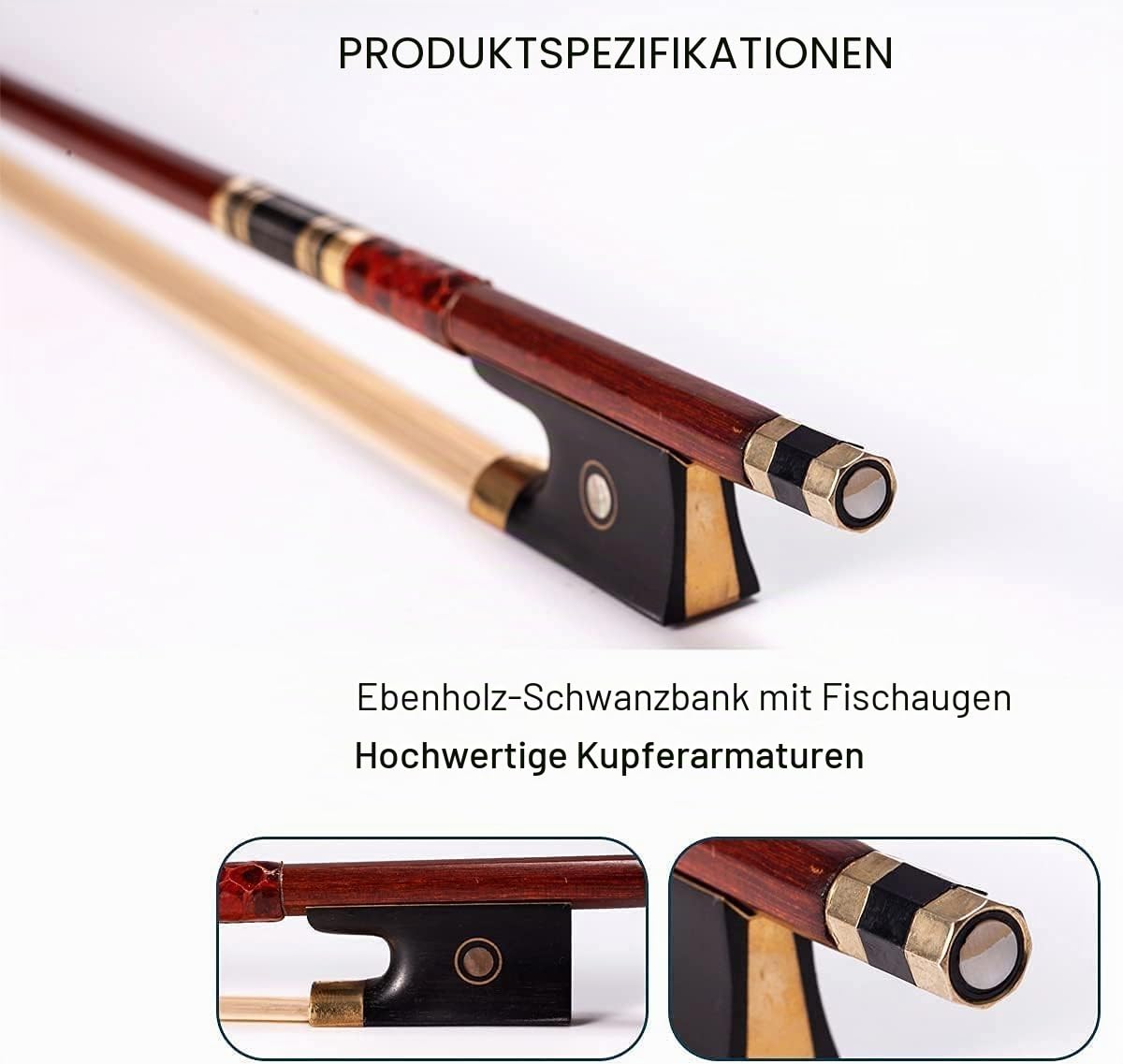 Advance 4/4 Violinenbogen Pernambuco Violinbogen aus echtem Pferdehaar achteckiger Stock (Brasilholz Violinbögen 4 4 Größen)