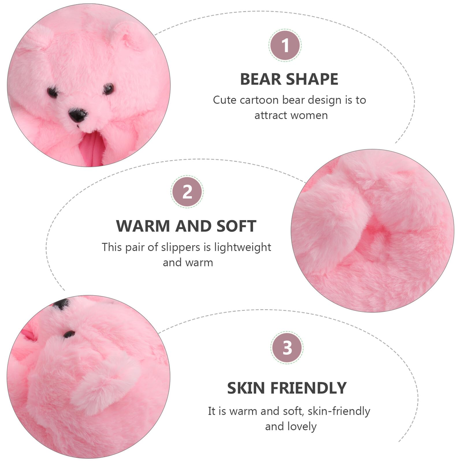 BESPORTBLE Zapatillas de Felpa con Diseño de Peluche Cálidas y Antideslizantes para Mujer Interior Casa Rosa