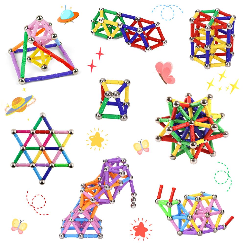 AUAUY 144 magnetyczne klocki, puzzle 3D, zabawki budowlane, magnesy konstrukcyjne, klocki magnetyczne, zabawki edukacyjne, pałeczki magnetyczne, zestaw STEM, dla dzieci i dorosłych