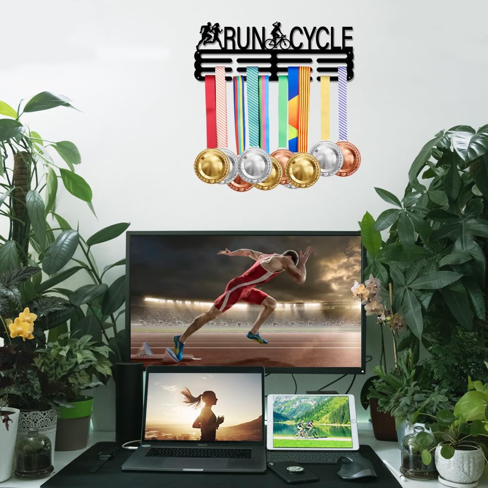 SUPERDANT Duatlón Run Cycle Medal Hanger Correr Ciclismo Estante Premios Ribbon Holder Medal Hook Display Wall Rack Frame Display Rack