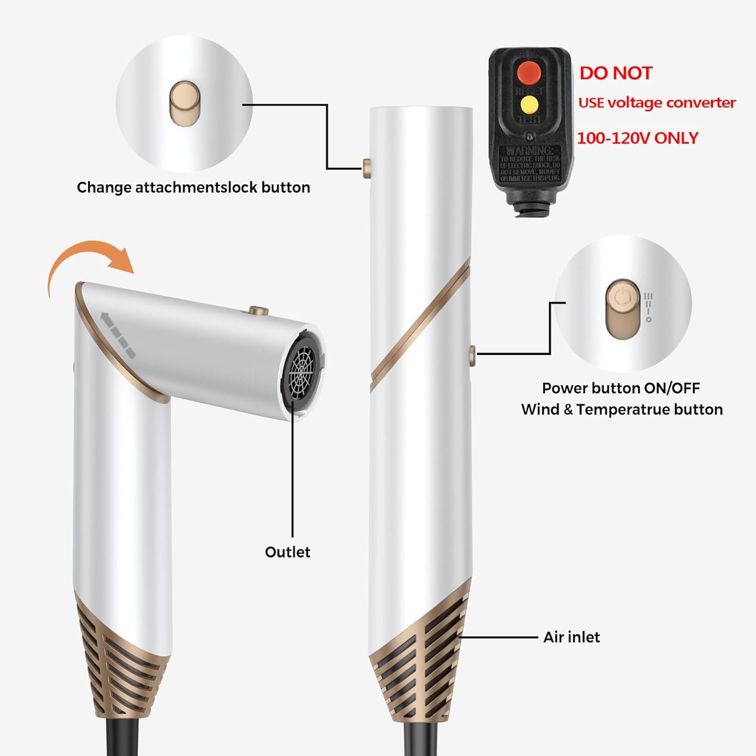 6 in 1 Hair Dryer Brush, Foldable Blow Dryer Brush with Air Styler Curler Wrap, Detachable Hot Air Brush Dry,Volumize, Straight,Curl, Negative Ion Brush Blow Dryer with Diffuser, Hair Styler Tools - Image 6