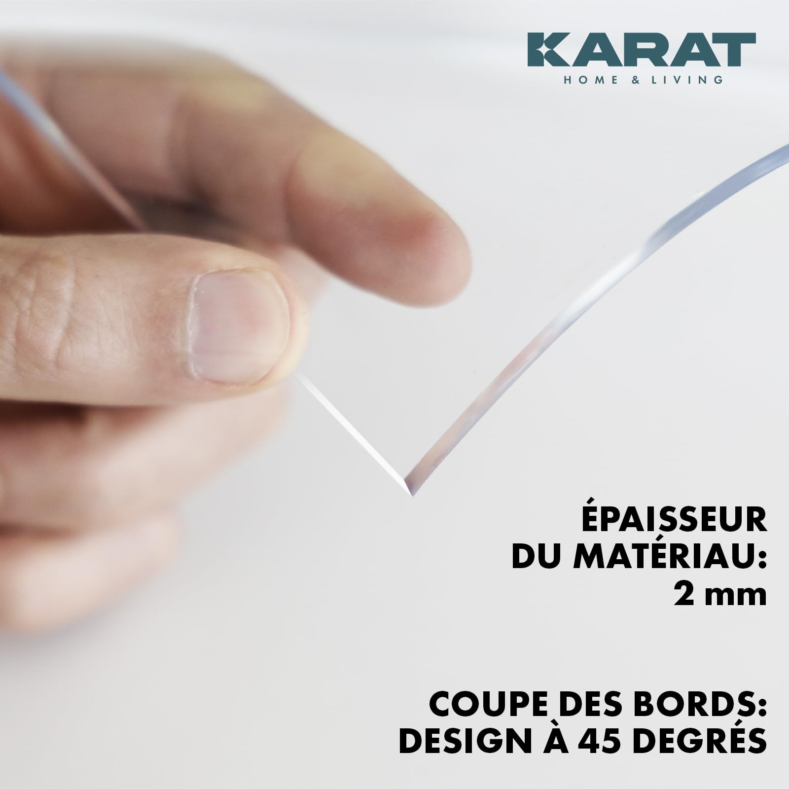 KARAT- Crystal Nappe Transparente épaisse pour Table avec Bord biseauté 45° - Protection élégante pour Table Bureau Meuble - Film de Protection Transparent, Protection de Table 90 x 160 cm