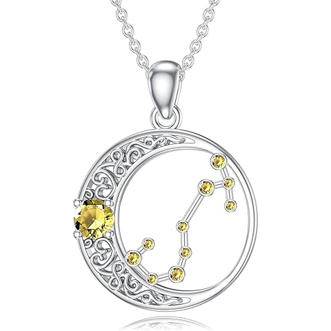 NFYBD Zodiac Constellation Necklace with Birthstone,925 Sterling Silver Horoscope Astrology Celestial Pendant Necklaces Jewelry for Women Her Wife Gifts for Birthday Christmas